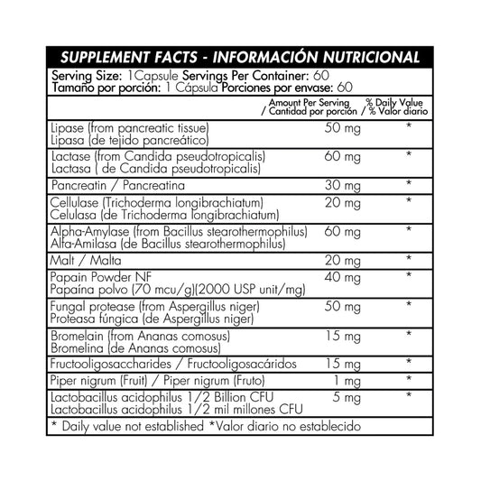 ENZYMAX tabla nutricional